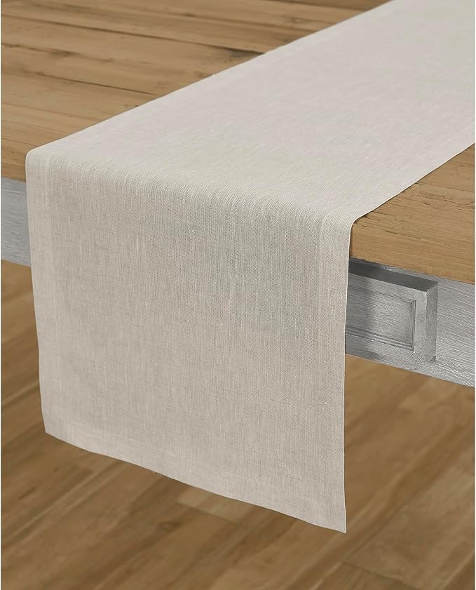 Solino Home 100% Pure Linen Table Runner Natural Long, Athena 14 x 120 in | by SolinoHome