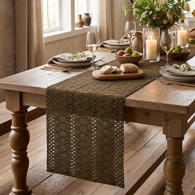 Artoid Mode Coffee Woven Farmhouse Hollow Table Runner 12x120 Inch | Holiday - Image 6