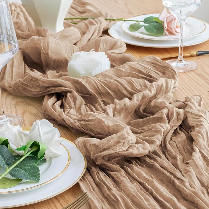 Cheesecloth Table Runner 10FT 6Pcs Nude Boho Gauze Rustic Sheer Runners | - Image 6