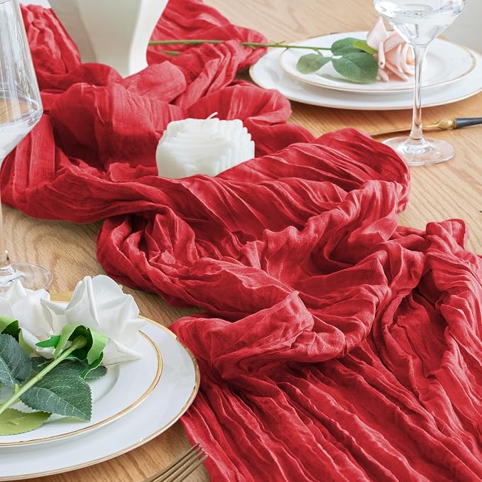 Cheesecloth Table Runner 10FT 12Pcs Red Boho Gauze Sheer Runners | Cheese Cloth - Image 5