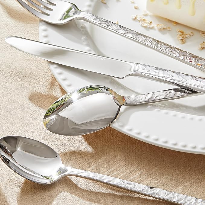 40 Pcs Hammered Silverware Set for 8, 18/10 Stainless Steel Heavy Duty Flatware - Image 6
