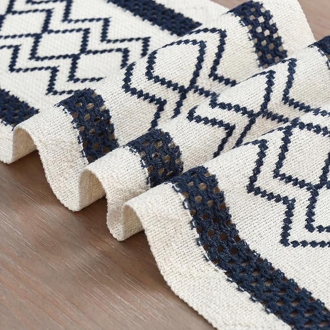 Artoid Mode Dark Blue Stripe Diamond Woven Table Runner 12x36 Inch | Holiday - Image 6