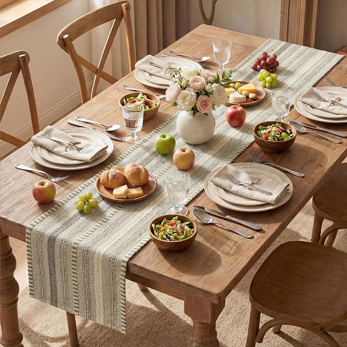 Artoid Mode Dark Grey Farmhouse Stripe Braided Table Runner 12x72 Inch | - Image 5
