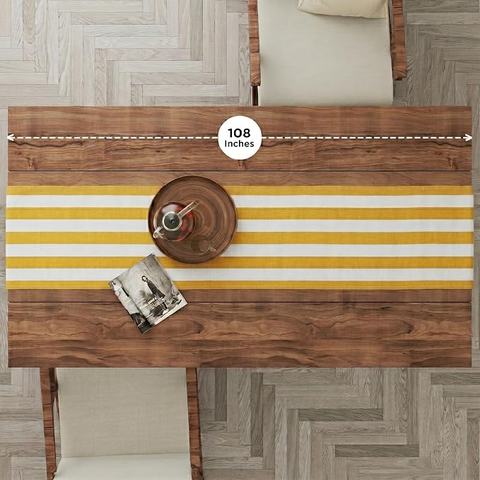 Folkulture Fall Table Runner 108 Inches Long | Yellow & White Striped | Table - Image 2