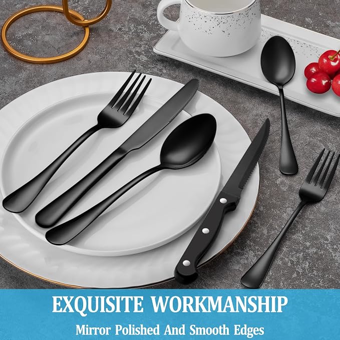 48 Pcs Black Silverware Set - Image 4