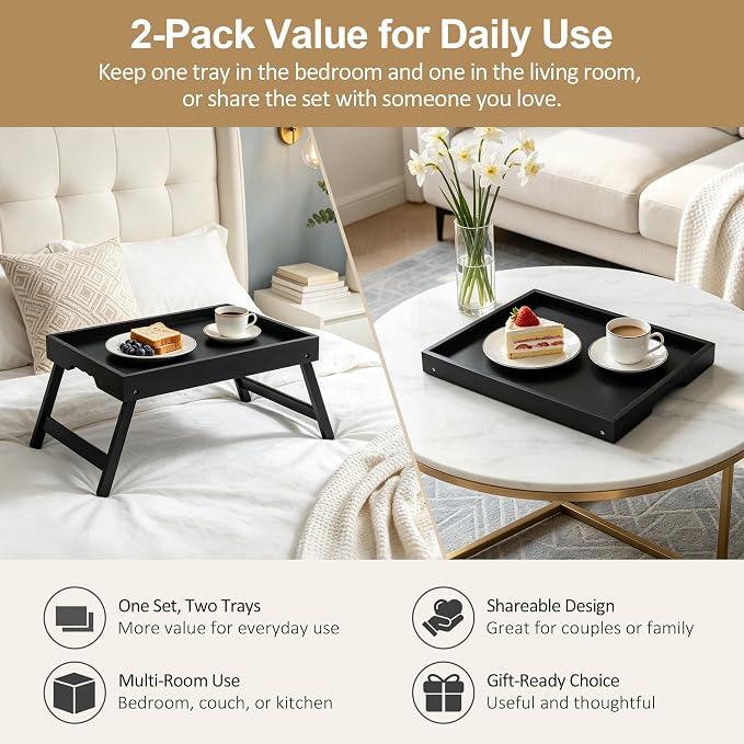 Bamboo Breakfast Trays with Folding Legs, laptops and serving in bed. - Image 3