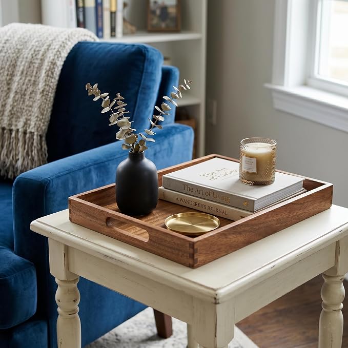 2Pack Acacia Wooden Serving Tray17x12 Nesting Ottoman Trays - Image 6