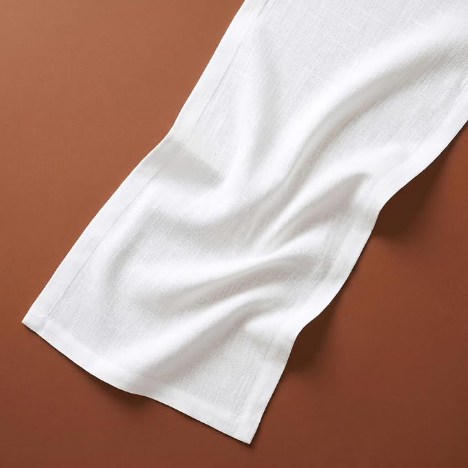 Solino Home 100% Linen Dining Table Runner White Woven, Fete 14 x 48 in | Table - Image 5
