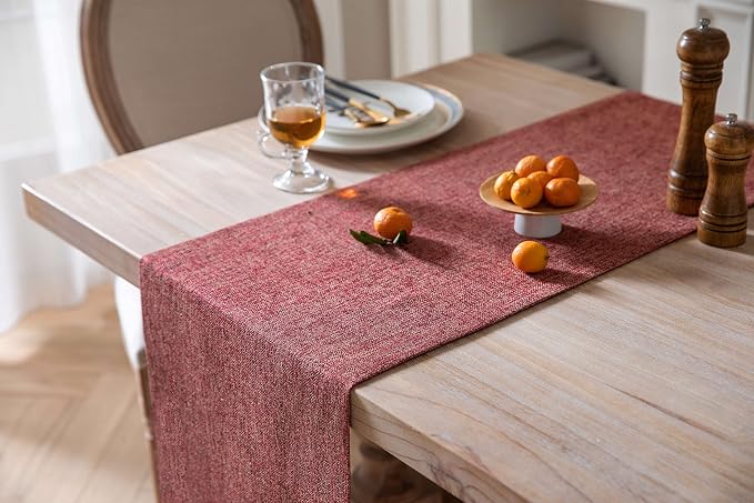 Burlap Style Farmhouse Table Runner, 14x48 Inches Red | Thick Durable Fabric - Image 4