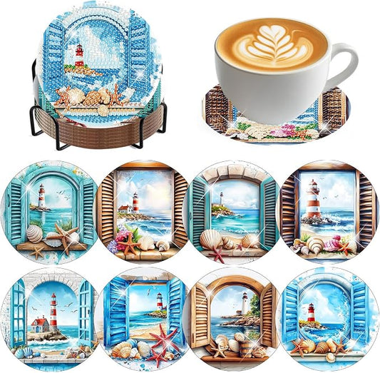 8 PCS Diamond Art Coasters Kits Lighthouse Diamond Painting Coaster | Diamond by Benjenes