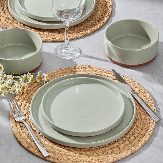 LIANYU 12 Piece Dinnerware Set for 4, Modern Style Stoneware Dinnerware Set | - Image 6