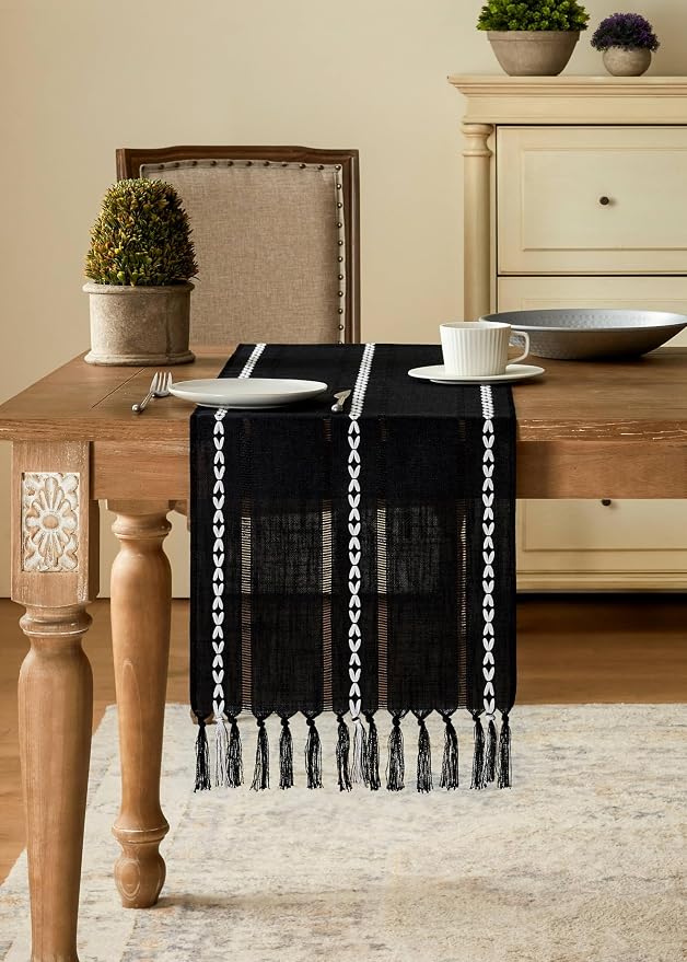 Hemstitched Farmhouse Table Runner, Cotton Linen Table Runners 48 Inches Long - Image 2