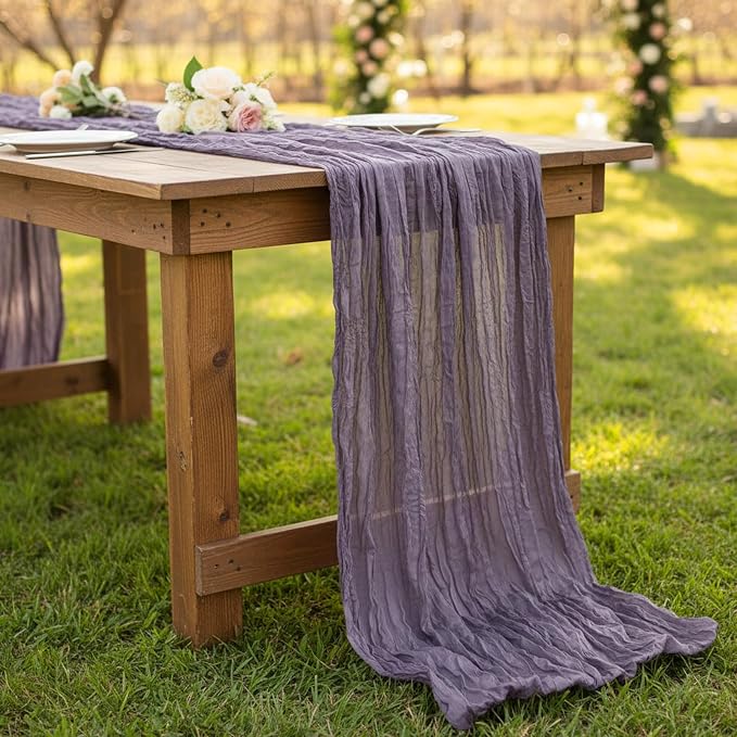 8 Pack Dusty Purple Cheesecloth Table Runner 120 Inch Boho Wedding Decor | - Image 8