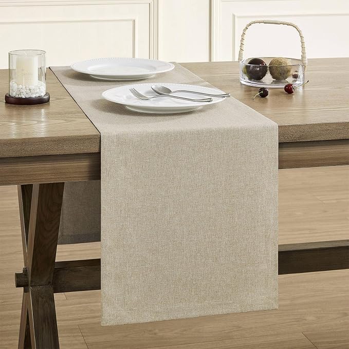 Basic Linen Style Table Runner, 14x72 Inch Natural | Mitered Corner Design by ZEEMARTONLINE