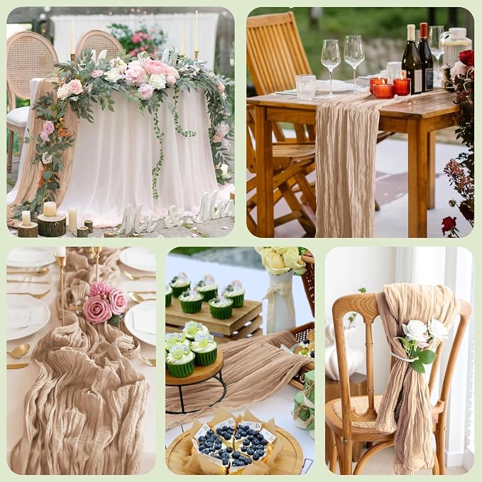Cheesecloth Table Runner 10FT 6Pcs Nude Boho Gauze Rustic Sheer Runners | - Image 7