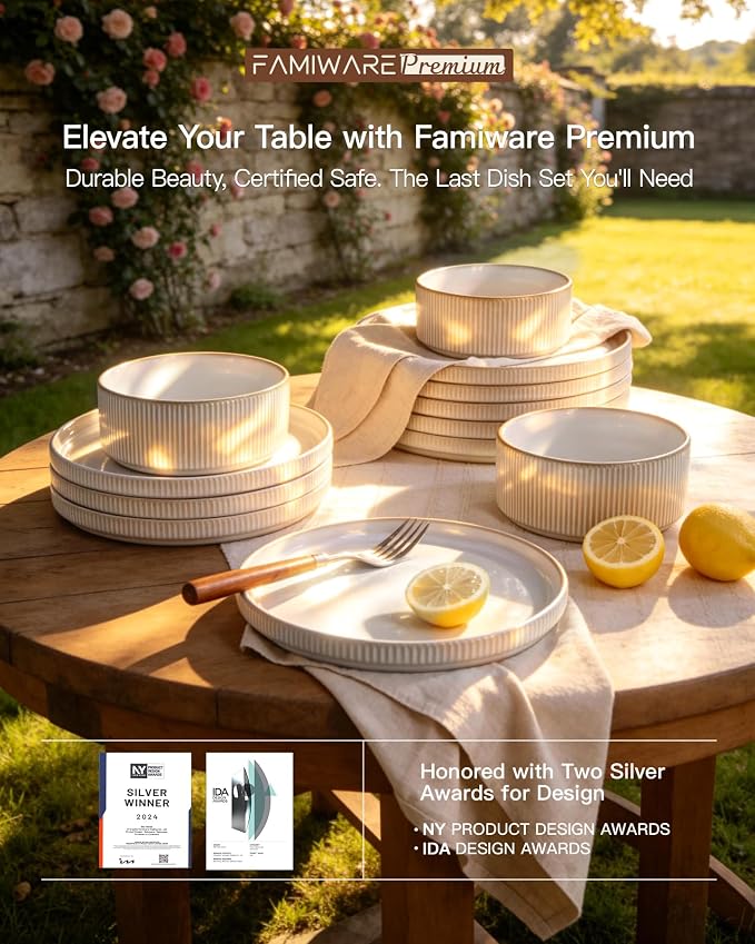 Ceramic Dinnerware Set for 4, 8-Piece Deep Salad Plates and Cereal Bowls | - Image 8