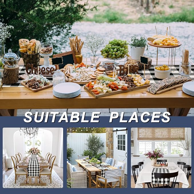 Buffalo Plaid Table Runner Black and White 14W x 36L, 1 Piece | Waterproof - Image 6