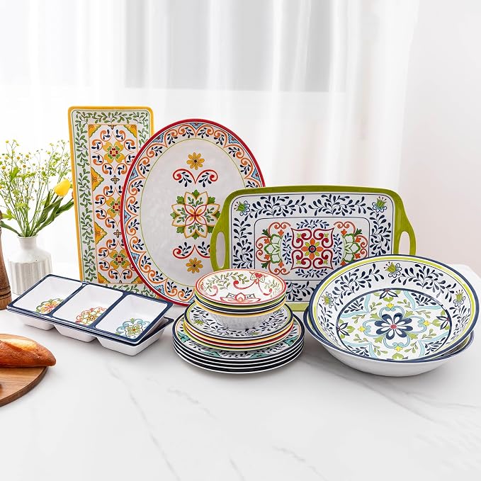 3-Section Divided Serving Trays, Talavera 14.75”x 6” Unbreakable Melamine - Image 6