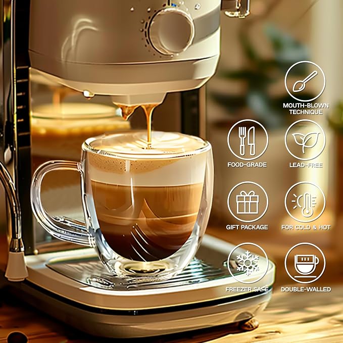 YMMIND Set of 4 Double Walled Glass Coffee Mugs 3 Ounces Insulated Layer Coffee - Image 3