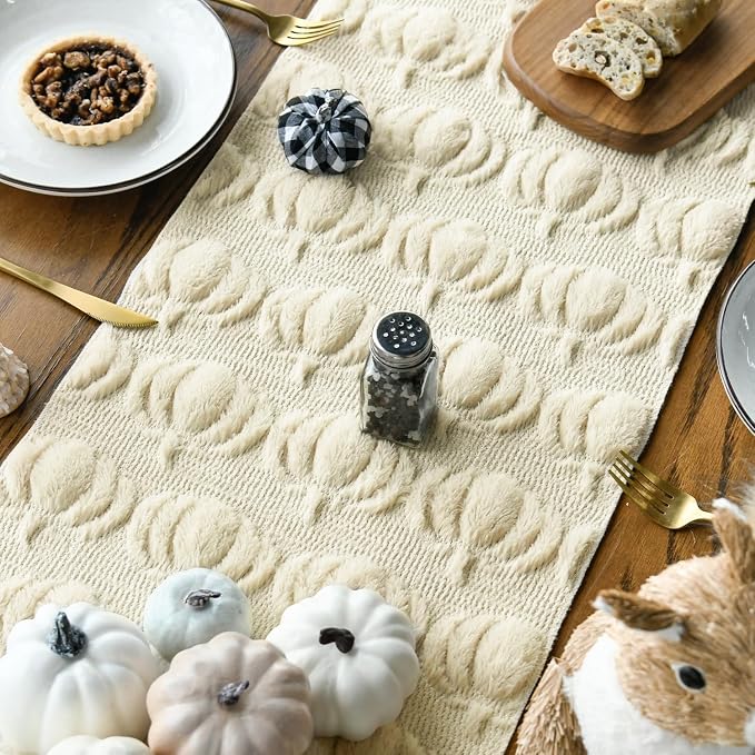 Artoid Mode Beige Soft Faux Fur Pumpkins Fall Table Runner 13x36 Inch | - Image 4
