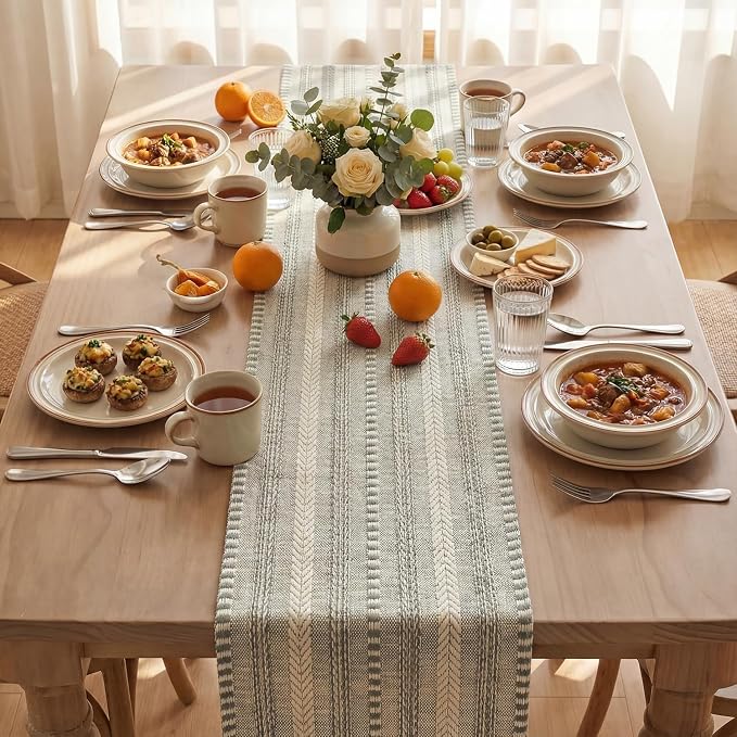 Artoid Mode Dark Grey Farmhouse Stripe Braided Table Runner 12x48 Inch | - Image 3