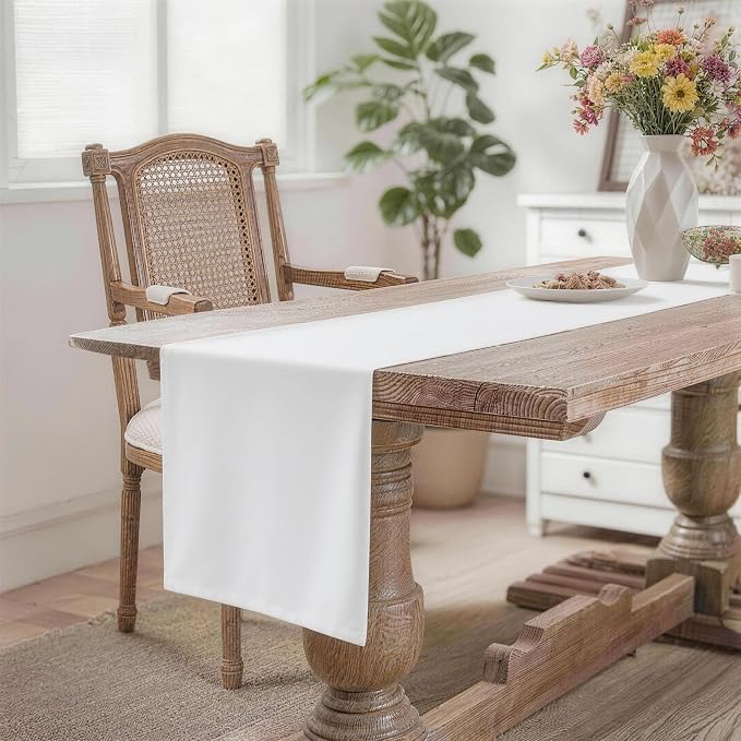 MEANMOY White Table Runner 90 Inches Long Waterproof Table Runners | Washable - Image 2
