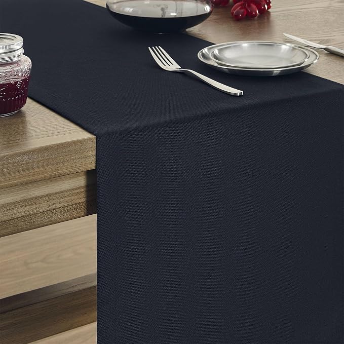 Basic Linen Style Table Runner, 14x72 Inch Dark Navy | Mitered Corner Design - Image 4