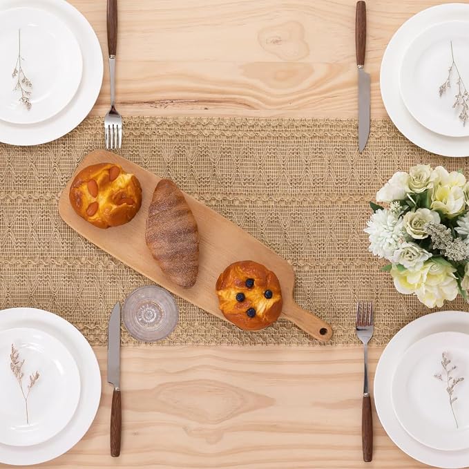 Burlap Boho Table Runner for Spring Home Decor 132 Inches Long, Modern - Image 6
