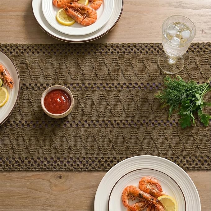 Artoid Mode Coffee Woven Farmhouse Hollow Table Runner 12x120 Inch | Holiday - Image 4