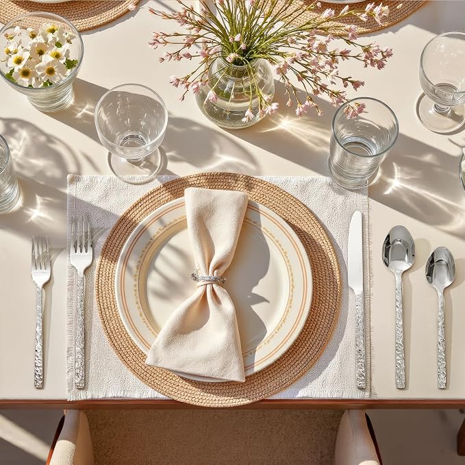20 Pcs Hammered Silverware Set for 4, 18/10 Stainless Steel Heavy Duty Flatware - Image 7
