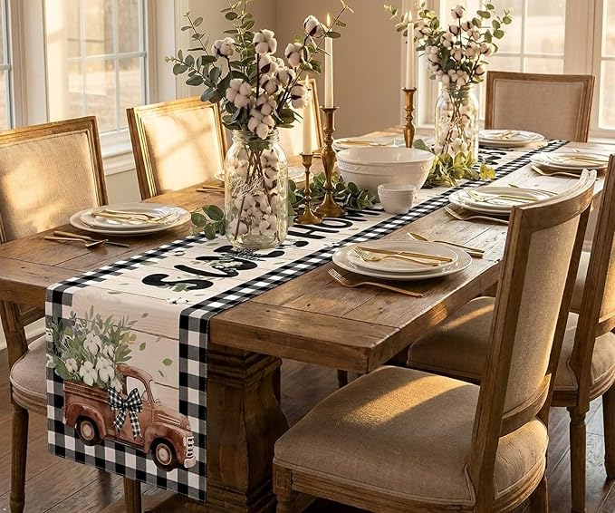 Farmhouse Table Runner, 108 x 13 inches, Rustic Country Decor - Image 3