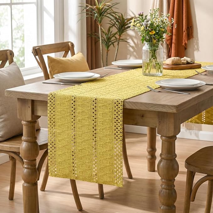 Artoid Mode Yellow Woven Farmhouse Hollow Table Runner 12x120 Inch | Holiday - Image 8