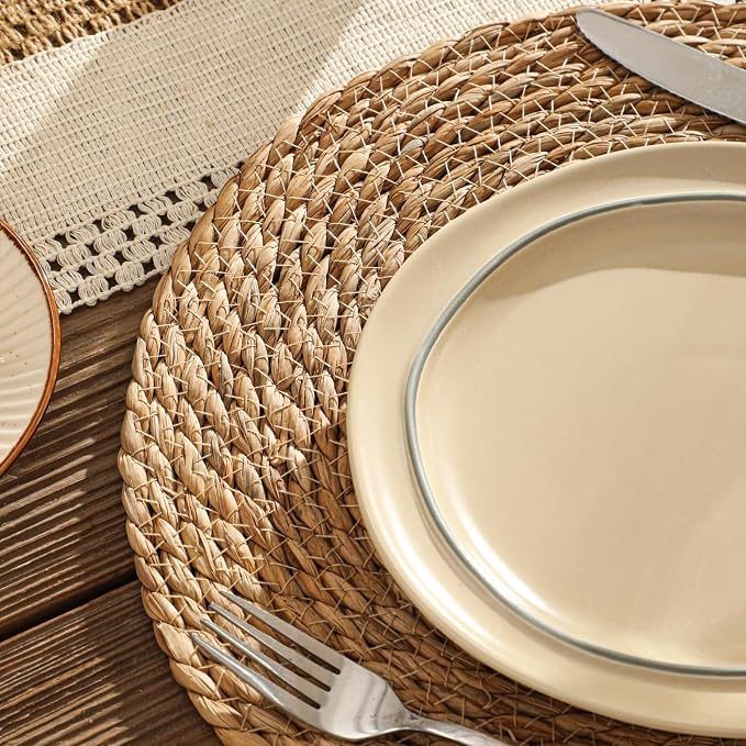 13.8'' Round Woven Placemats Set of 60, Boho Wicker Chargers, Terrekraft | - Image 3