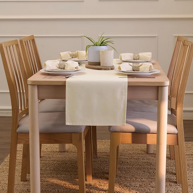 Encasa XO Table Runner, Cotton Canvas Dining Runner 13"x72" | Natural, 180 GSM - Image 4