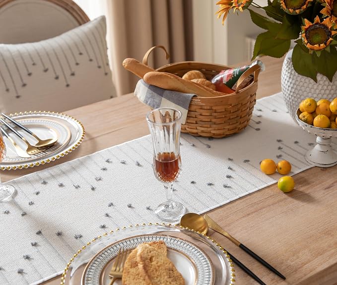 Boho Table Runner 13 x 108 Inch Long Natural Cotton Woven Runner - Image 3