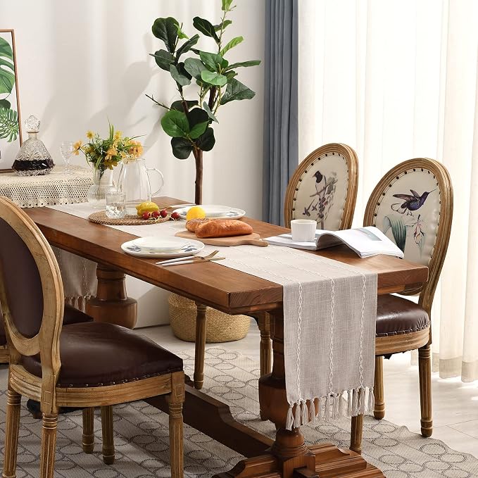 Wracra Rustic Linen Table Runner, Light Coffee Table Runners 48 inches Long | - Image 7