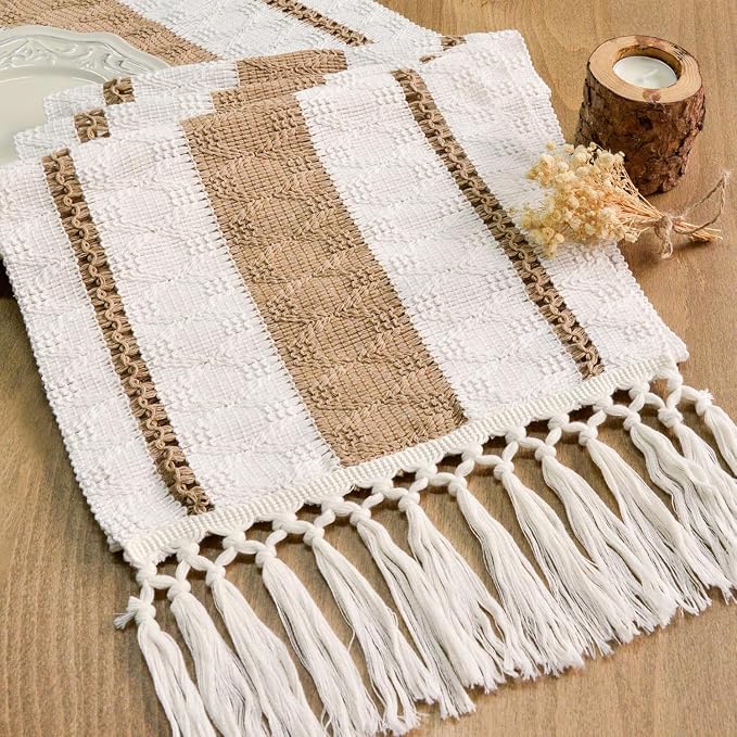 Boho Table Runner with Tassels 12x48 Inch by FEXIA