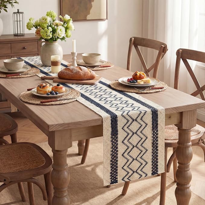 Artoid Mode Dark Blue Stripe Diamond Woven Table Runner 12x36 Inch | Holiday - Image 5
