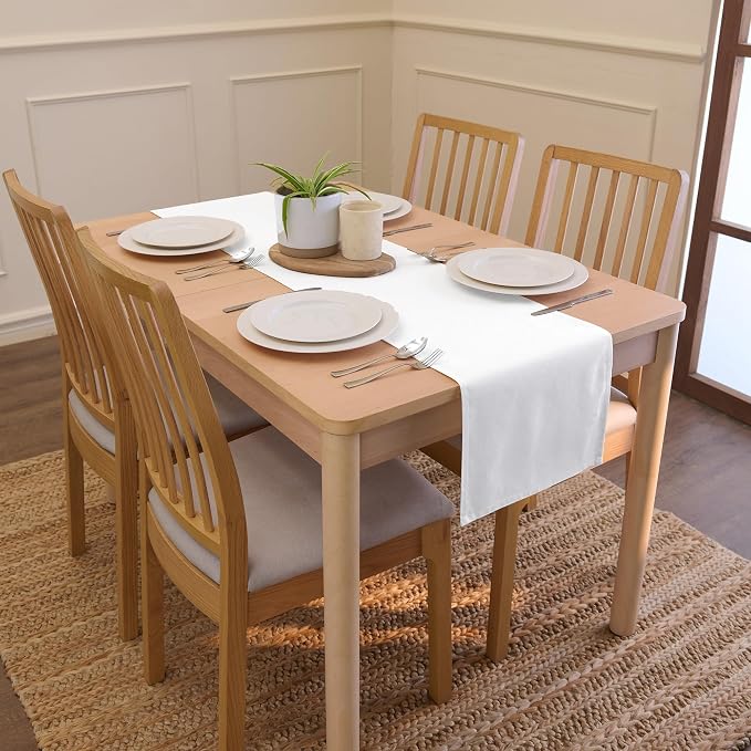 Encasa XO Table Runner, Cotton Canvas Dining Runner 13"x118" | White, 180 GSM - Image 2