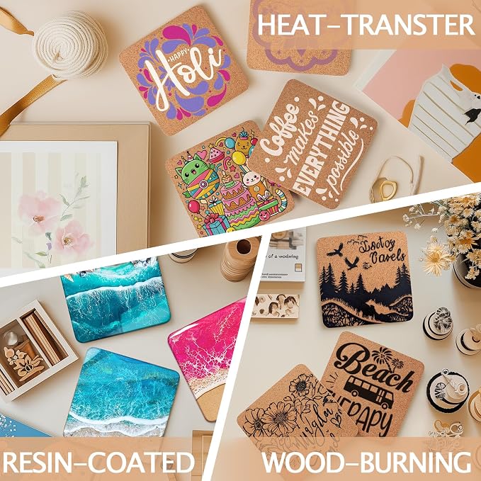 60 PCS Cork Coasters for Laser Engraving, Thick Absorbent Blank Coasters | 4 - Image 6