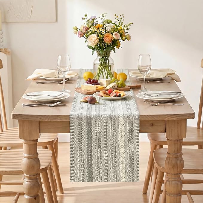 Artoid Mode Dark Grey Farmhouse Stripe Braided Table Runner 12x48 Inch | - Image 2