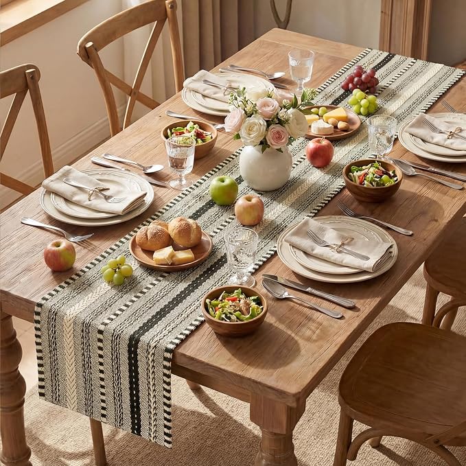 Artoid Mode Black Farmhouse Stripe Braided Table Runner 12x60 Inch | Holiday - Image 5