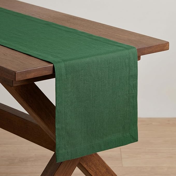 Solino Home 100% Pure Linen Table Runner Pine Green Woven, Fete 14 x 48 in | - Image 2