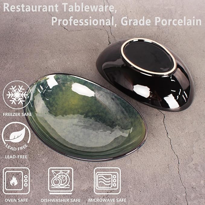 Ceramic Serving Platters Set of 4, 9.6 Inch Curved Oval Deep Salad Plates - Image 3