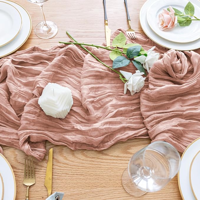 Cheesecloth Table Runner Dusty Pink 10FT Boho Gauze, 4 Pack | 120 Inch Cheese - Image 5