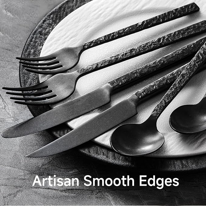 48 Pcs Black Hammered Silverware Set - Image 6