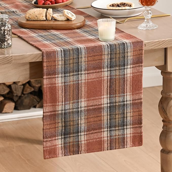 Artoid Mode Rust Farmhouse Plaid Fall Table Runner 13x108 Inch | Holiday by ArtoidMode