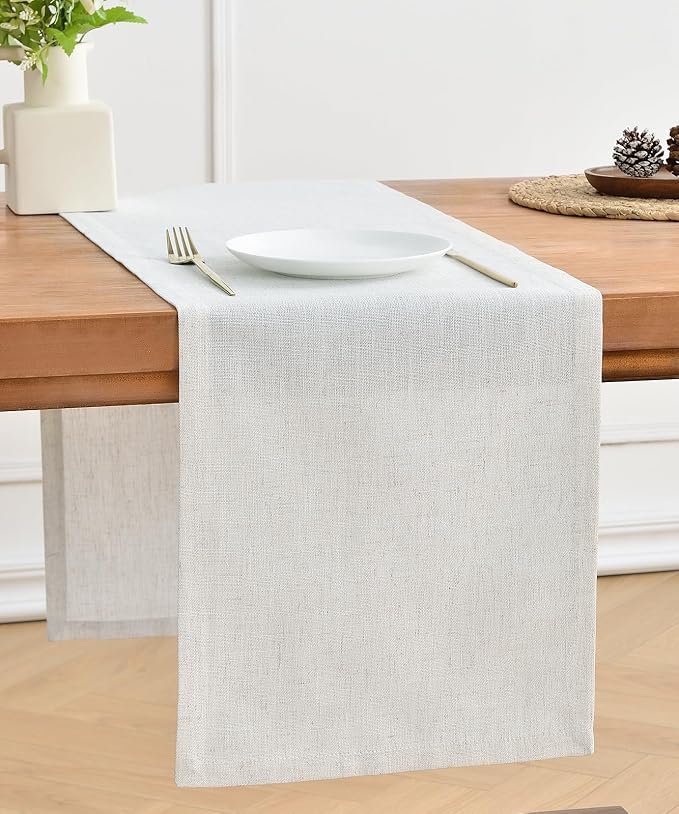 Wracra Linen Table Runner, Burlap Cream Table Runners 90 Inches Long | Rich by Wracra