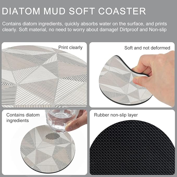 Coasters Set of 4, Geometric Minimalist Round Drink Coasters - Image 9