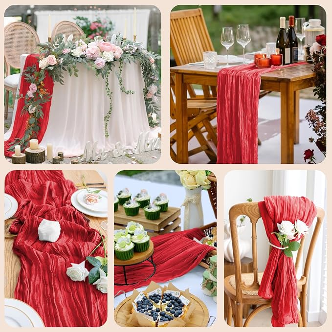 Cheesecloth Table Runner 10FT 12Pcs Red Boho Gauze Sheer Runners | Cheese Cloth - Image 7